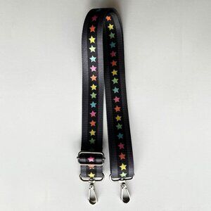Guitar Strap Style Purse Strap Gray with Colorful Stars with Silver Hardware